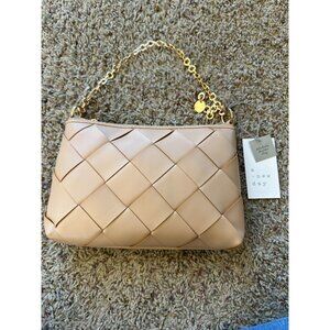 A New Day Womens Woven Shoulder Bag Beige Detachable Gold Chain Handle NEW